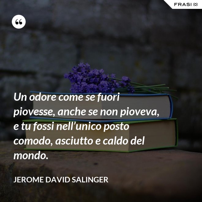 Un odore come se fuori piovesse, anche se non pioveva, e tu fossi nell’unico posto comodo, asciutto e caldo del mondo. - Jerome David Salinger