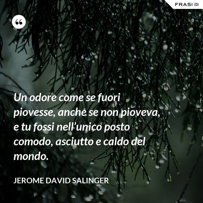 Un odore come se fuori piovesse, anche se non pioveva, e tu fossi nell’unico posto comodo, asciutto e caldo del mondo. - Jerome David Salinger