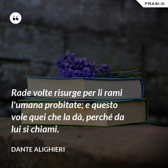 Rade volte risurge per li rami l'umana probitate; e questo vole quei che la dà, perché da lui si chiami. - Dante Alighieri