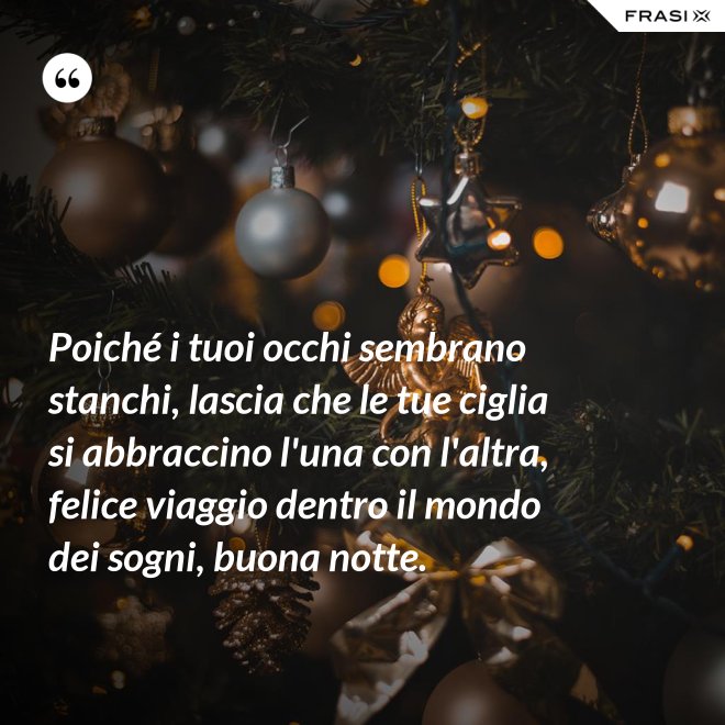 Poiché i tuoi occhi sembrano stanchi, lascia che le tue ciglia si abbraccino l'una con l'altra, felice viaggio dentro il mondo dei sogni, buona notte. - Anonimo