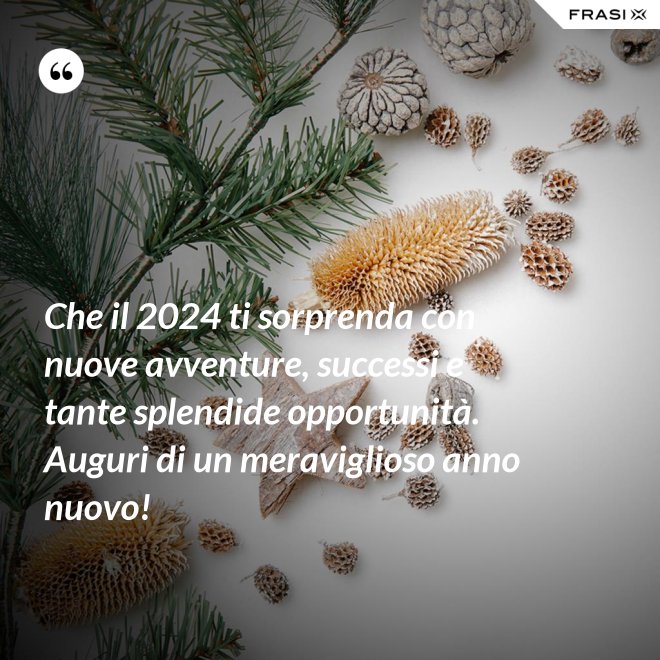 Che il 2024 ti sorprenda con nuove avventure, successi e tante splendide opportunità. Auguri di un meraviglioso anno nuovo! - Anonimo