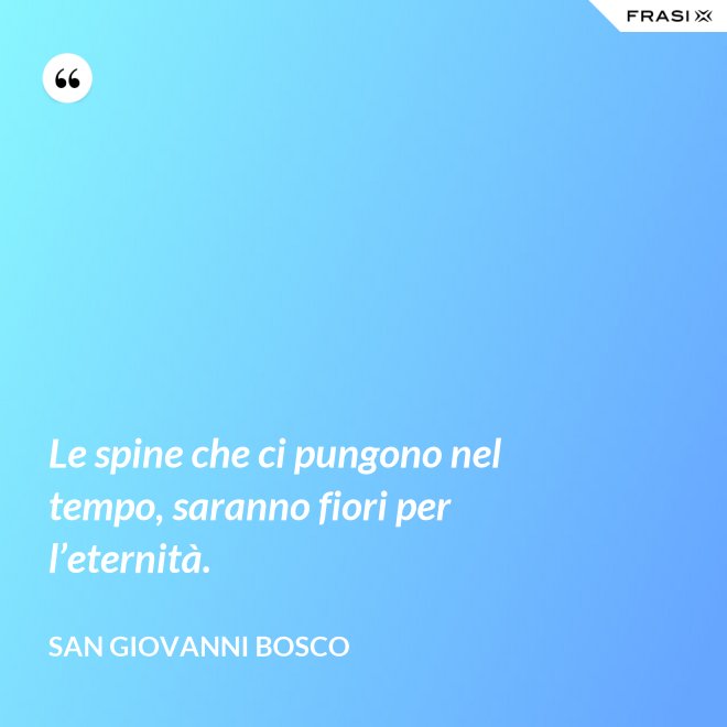 Le spine che ci pungono nel tempo, saranno fiori per l’eternità. - San Giovanni Bosco