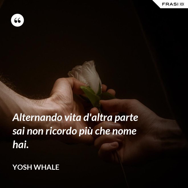 Alternando vita d'altra parte sai non ricordo più che nome hai. - Yosh Whale