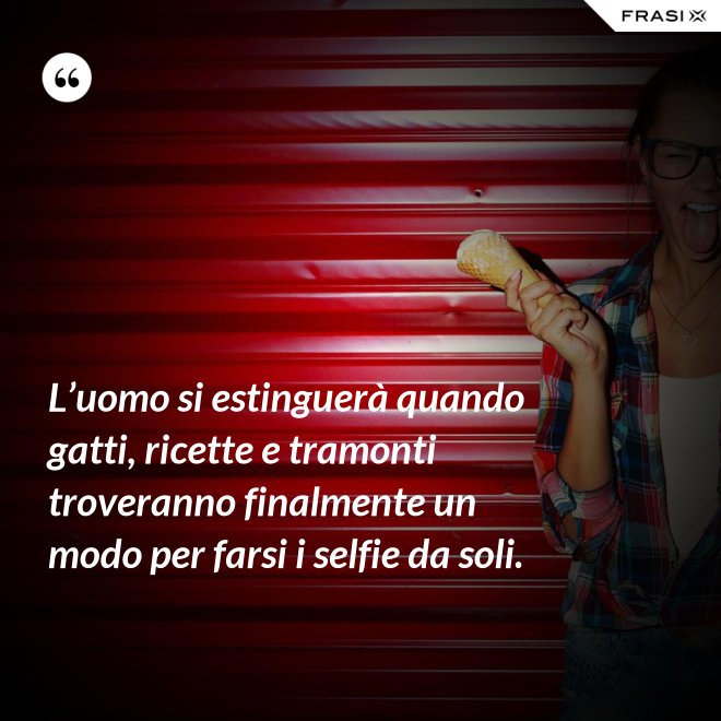 L’uomo si estinguerà quando gatti, ricette e tramonti troveranno finalmente un modo per farsi i selfie da soli. - Anonimo