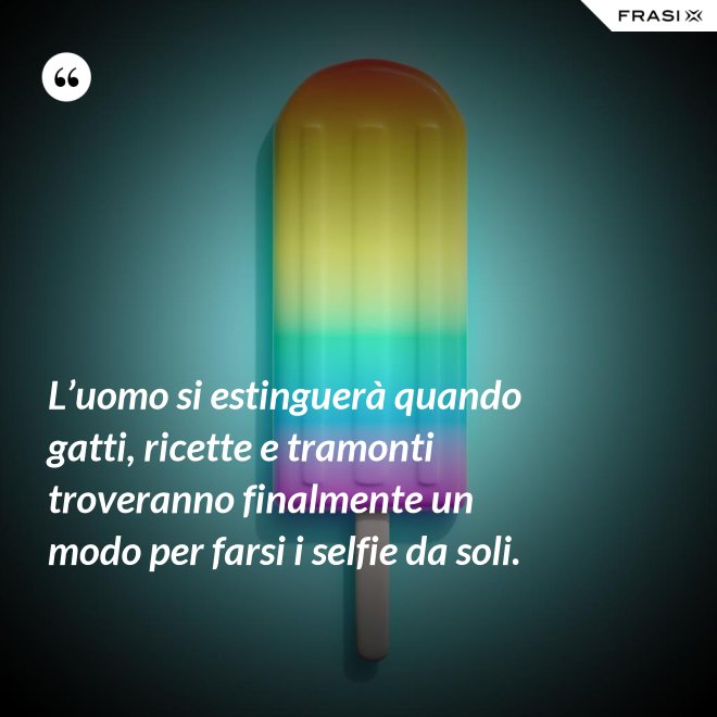 L’uomo si estinguerà quando gatti, ricette e tramonti troveranno finalmente un modo per farsi i selfie da soli. - Anonimo
