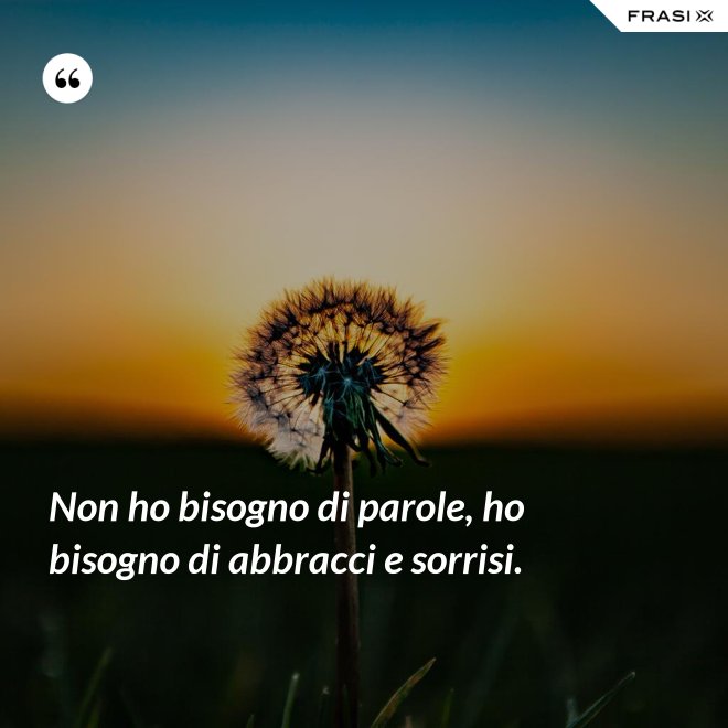Non ho bisogno di parole, ho bisogno di abbracci e sorrisi. - Anonimo