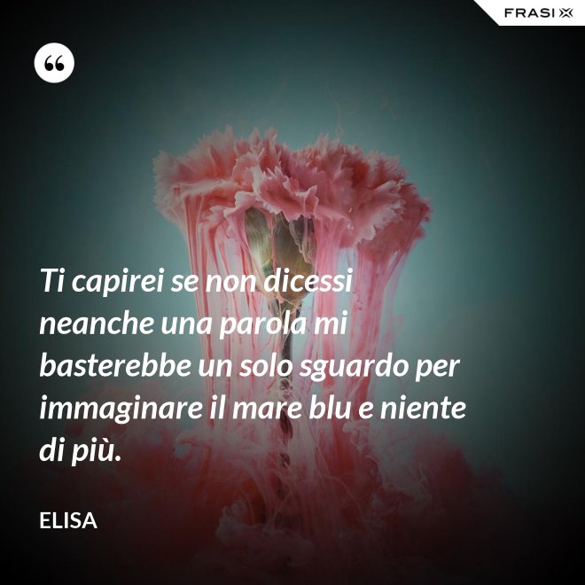 Ti capirei se non dicessi neanche una parola mi basterebbe un solo sguardo per immaginare il mare blu e niente di più. - Elisa