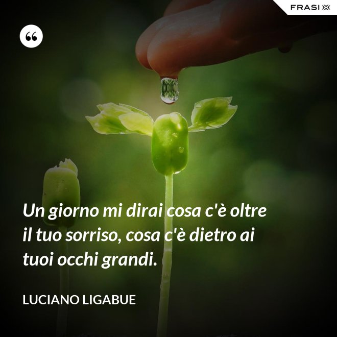 Un giorno mi dirai cosa c'è oltre il tuo sorriso, cosa c'è dietro ai tuoi occhi grandi. - Luciano Ligabue