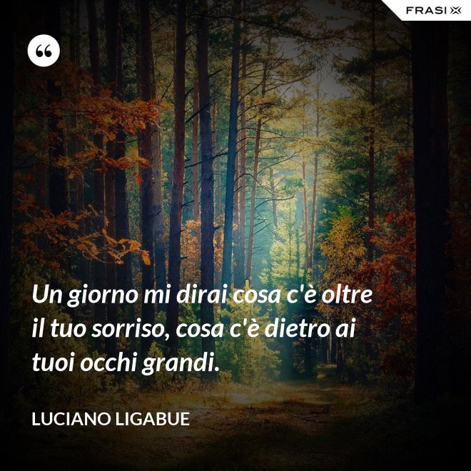 Un giorno mi dirai cosa c'è oltre il tuo sorriso, cosa c'è dietro ai tuoi occhi grandi. - Luciano Ligabue