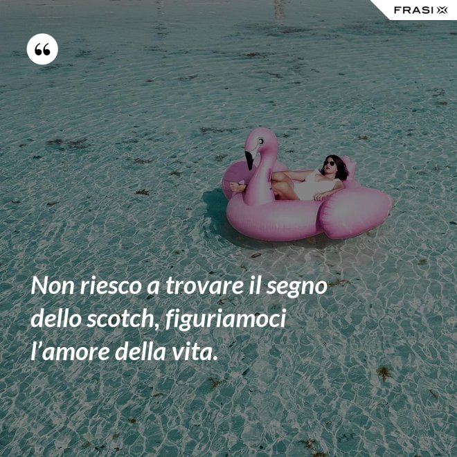 Non riesco a trovare il segno dello scotch, figuriamoci l’amore della vita. - Anonimo