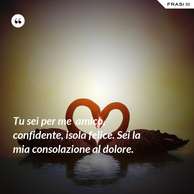 Tu sei per me  amico, confidente, isola felice. Sei la mia consolazione al dolore. - Anonimo