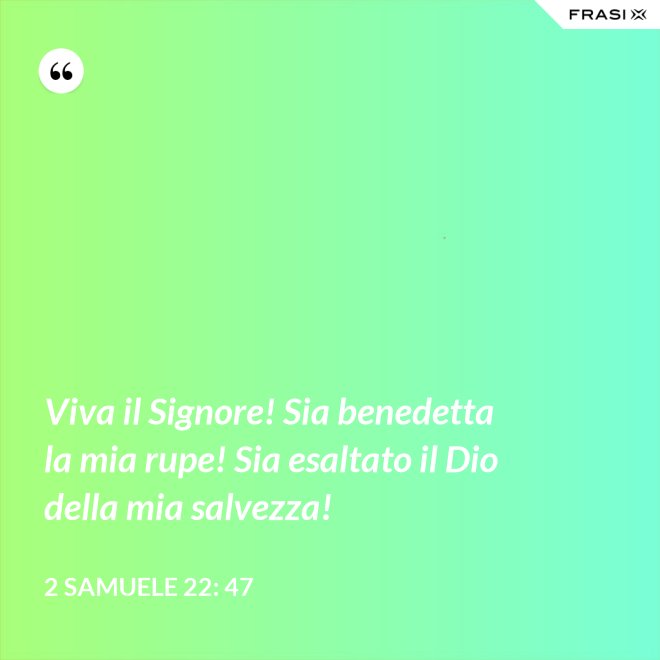 Viva il Signore! Sia benedetta la mia rupe! Sia esaltato il Dio della mia salvezza! - 2 Samuele 22: 47