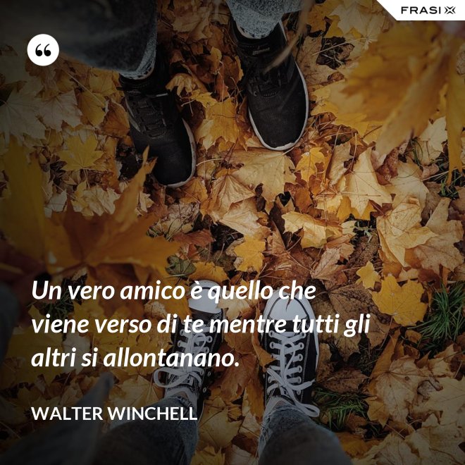 Un vero amico è quello che viene verso di te mentre tutti gli altri si allontanano. - Walter Winchell