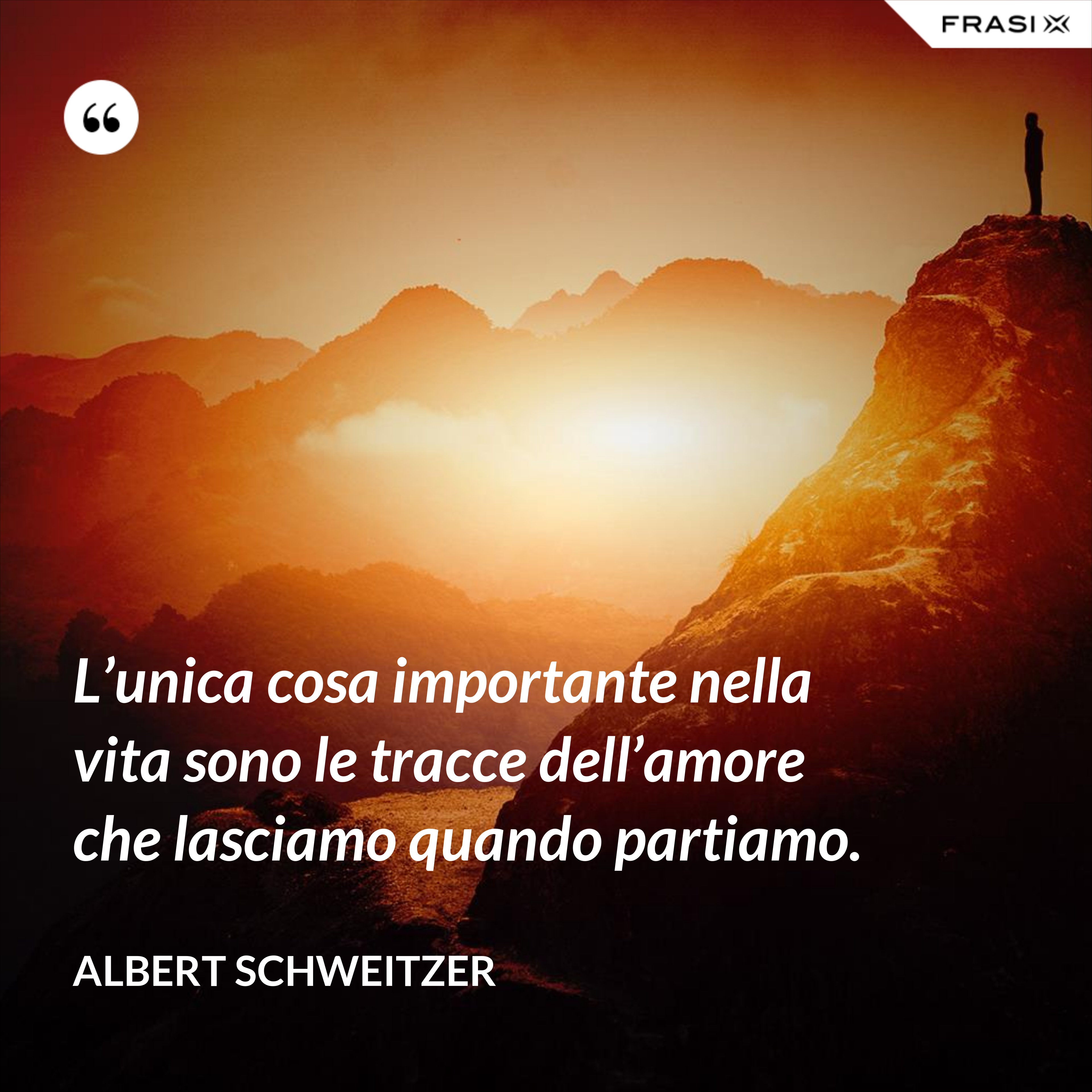 L’unica cosa importante nella vita sono le tracce dell’amore che lasciamo quando partiamo. - Albert Schweitzer