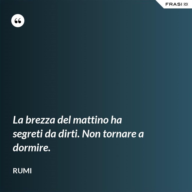 La brezza del mattino ha segreti da dirti. Non tornare a dormire. - Rumi