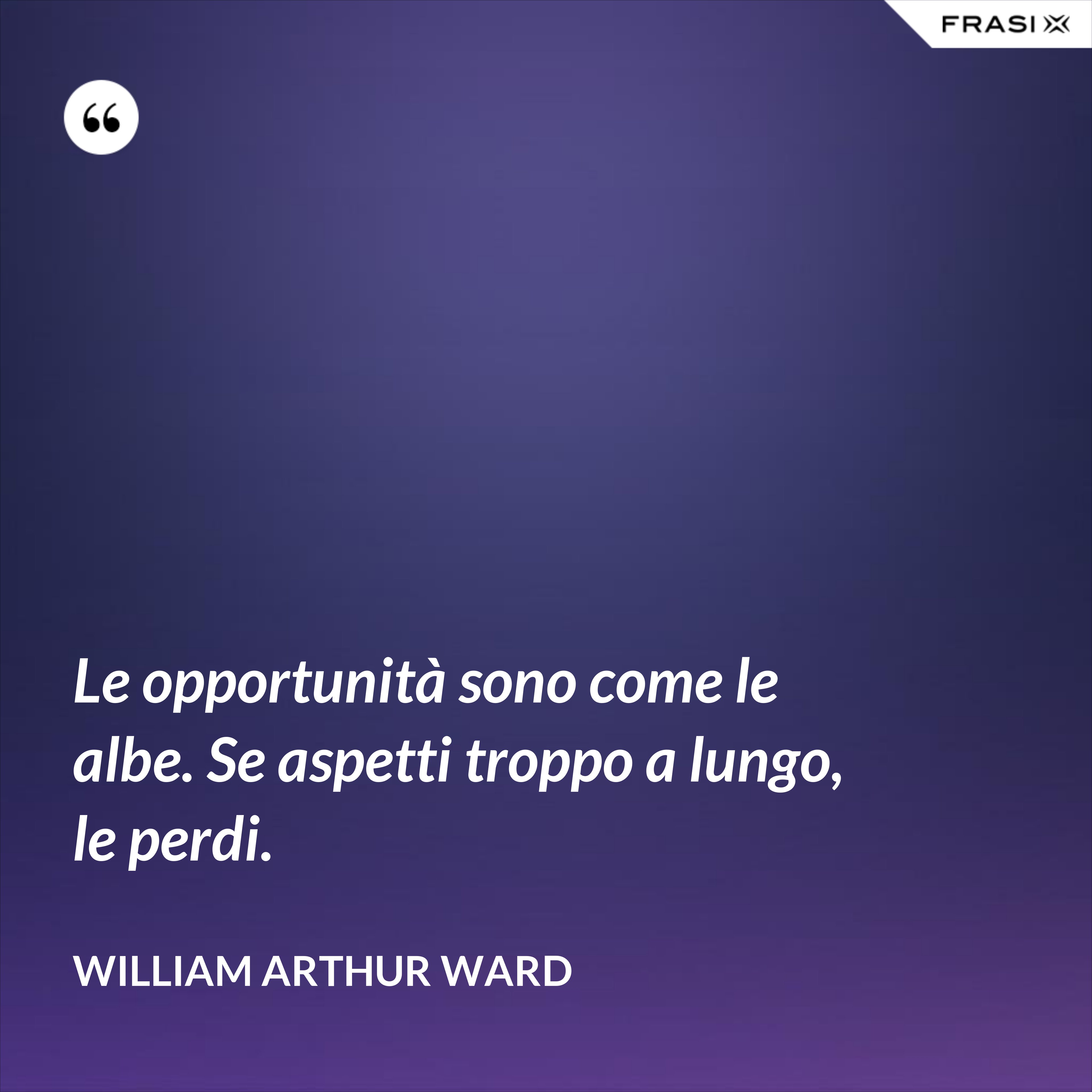 Le opportunità sono come le albe. Se aspetti troppo a lungo, le perdi. - William Arthur Ward