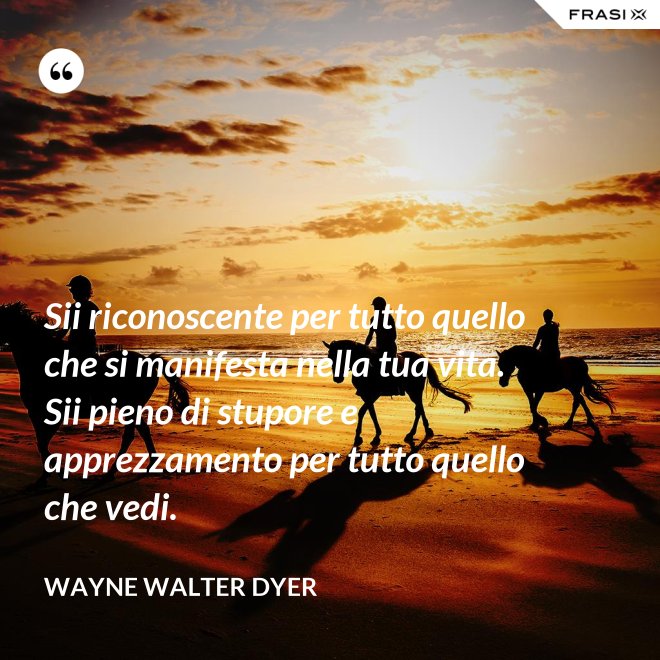 Sii riconoscente per tutto quello che si manifesta nella tua vita. Sii pieno di stupore e apprezzamento per tutto quello che vedi. - Wayne Walter Dyer