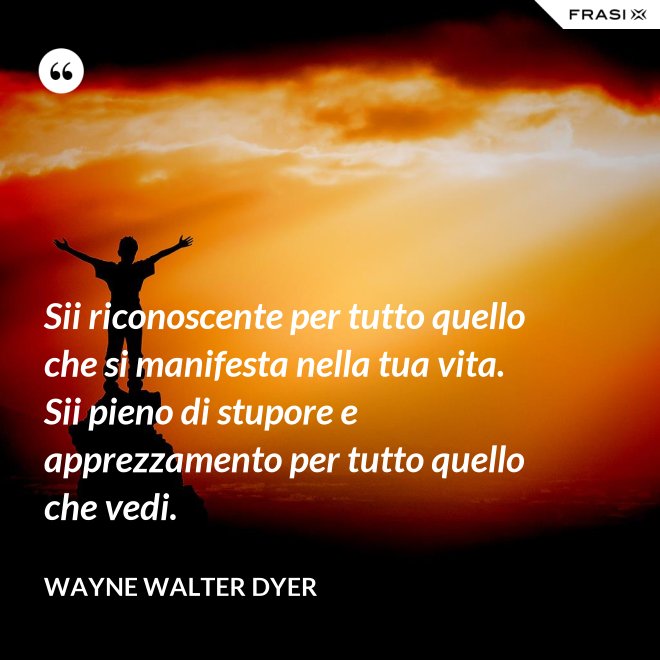Sii riconoscente per tutto quello che si manifesta nella tua vita. Sii pieno di stupore e apprezzamento per tutto quello che vedi. - Wayne Walter Dyer