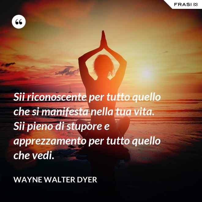 Sii riconoscente per tutto quello che si manifesta nella tua vita. Sii pieno di stupore e apprezzamento per tutto quello che vedi. - Wayne Walter Dyer