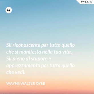 Sii riconoscente per tutto quello che si manifesta nella tua vita. Sii pieno di stupore e apprezzamento per tutto quello che vedi. - Wayne Walter Dyer