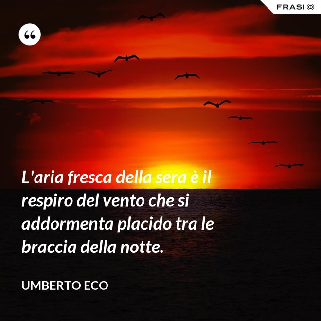 L'aria fresca della sera è il respiro del vento che si addormenta placido tra le braccia della notte. - Umberto Eco