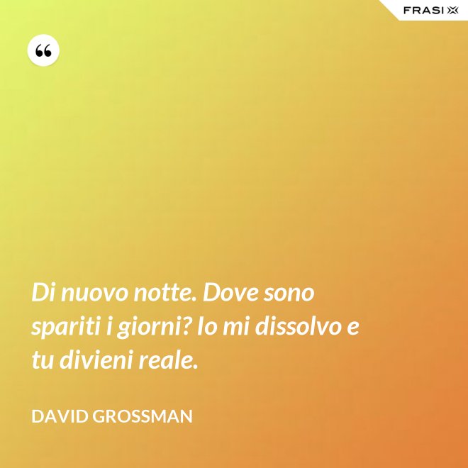 Di nuovo notte. Dove sono spariti i giorni? Io mi dissolvo e tu divieni reale. - David Grossman