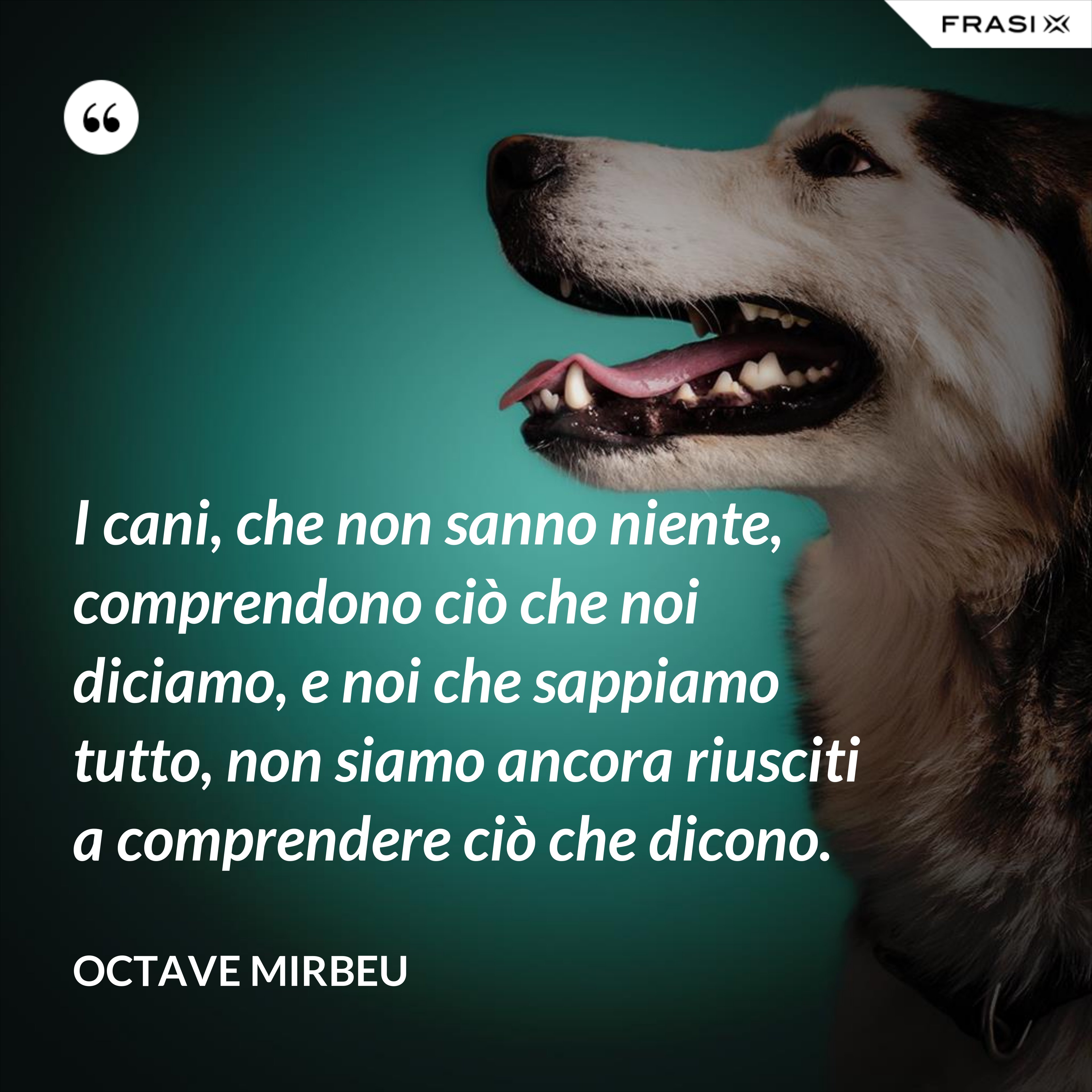 I cani, che non sanno niente, comprendono ciò che noi diciamo, e noi che sappiamo tutto, non siamo ancora riusciti a comprendere ciò che dicono. - Octave Mirbeu