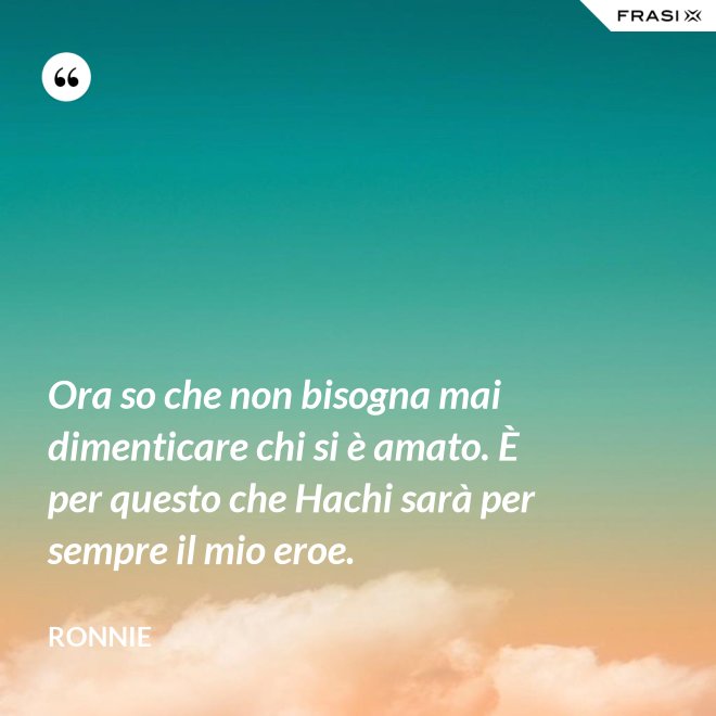 Ora so che non bisogna mai dimenticare chi si è amato. È per questo che Hachi sarà per sempre il mio eroe. - Ronnie