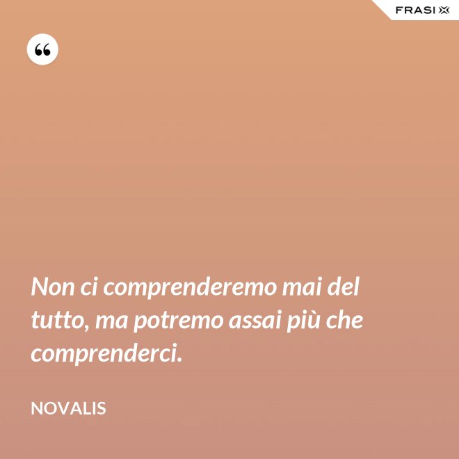 Non ci comprenderemo mai del tutto, ma potremo assai più che comprenderci. - Novalis