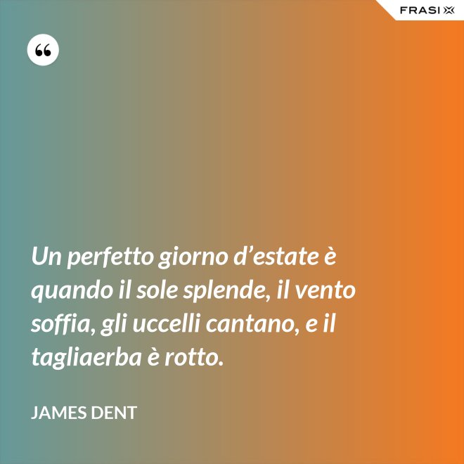 Un perfetto giorno d’estate è quando il sole splende, il vento soffia, gli uccelli cantano, e il tagliaerba è rotto. - James Dent
