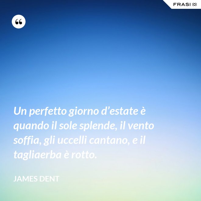 Un perfetto giorno d’estate è quando il sole splende, il vento soffia, gli uccelli cantano, e il tagliaerba è rotto. - James Dent