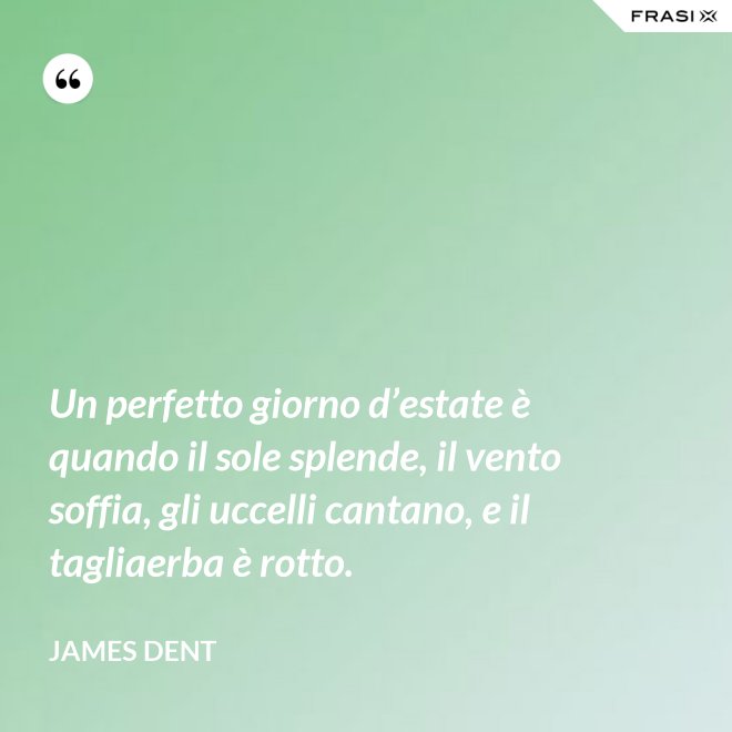 Un perfetto giorno d’estate è quando il sole splende, il vento soffia, gli uccelli cantano, e il tagliaerba è rotto. - James Dent