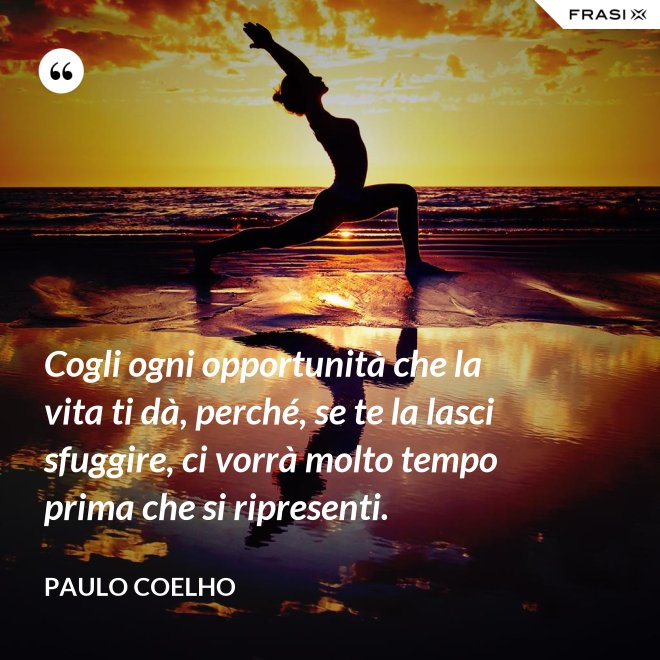 Cogli ogni opportunità che la vita ti dà, perché, se te la lasci sfuggire, ci vorrà molto tempo prima che si ripresenti. - Paulo Coelho