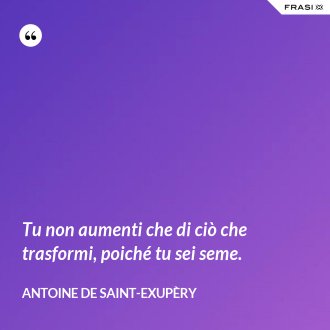 Tu non aumenti che di ciò che trasformi, poiché tu sei seme. - Antoine de Saint-Exupèry