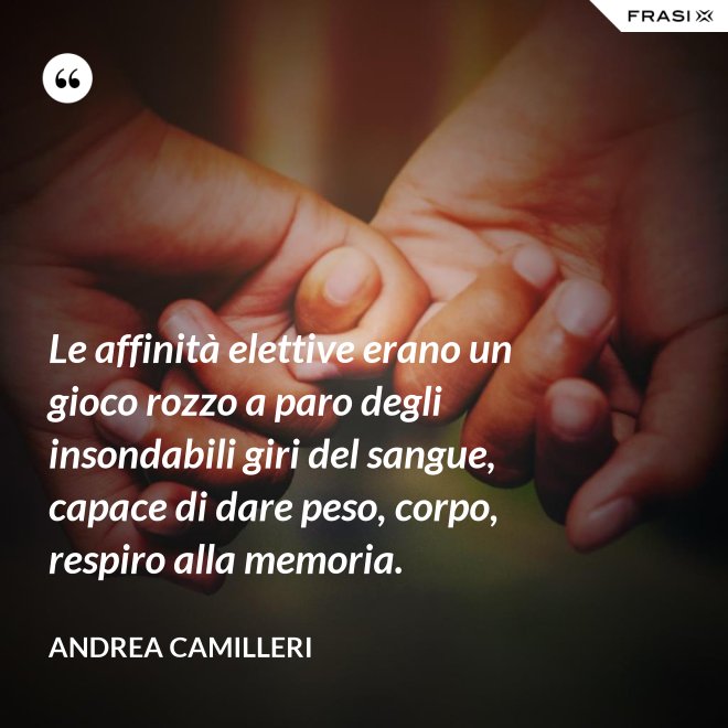 Le affinità elettive erano un gioco rozzo a paro degli insondabili giri del sangue, capace di dare peso, corpo, respiro alla memoria. - Andrea Camilleri