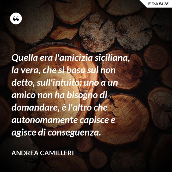 Quella era l'amicizia siciliana, la vera, che si basa sul non detto, sull'intuìto: uno a un amico non ha bisogno di domandare, è l'altro che autonomamente capisce e agisce di conseguenza. - Andrea Camilleri