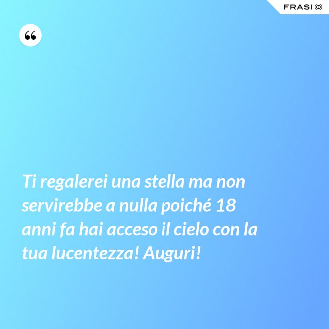 Ti regalerei una stella ma non servirebbe a nulla poiché 18 anni fa hai acceso il cielo con la tua lucentezza! Auguri! - Anonimo