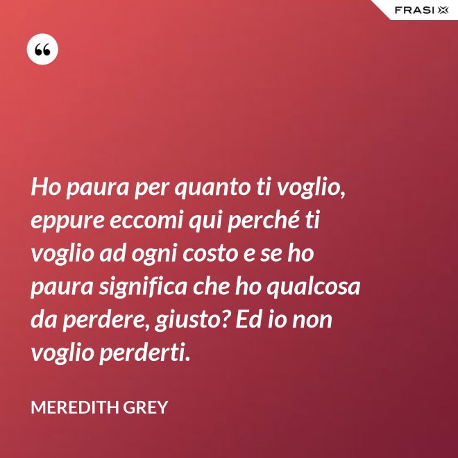 Ho paura per quanto ti voglio, eppure eccomi qui perché ti voglio ad ogni costo e se ho paura significa che ho qualcosa da perdere, giusto? Ed io non voglio perderti. - Meredith Grey