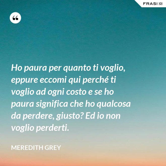 Ho paura per quanto ti voglio, eppure eccomi qui perché ti voglio ad ogni costo e se ho paura significa che ho qualcosa da perdere, giusto? Ed io non voglio perderti. - Meredith Grey