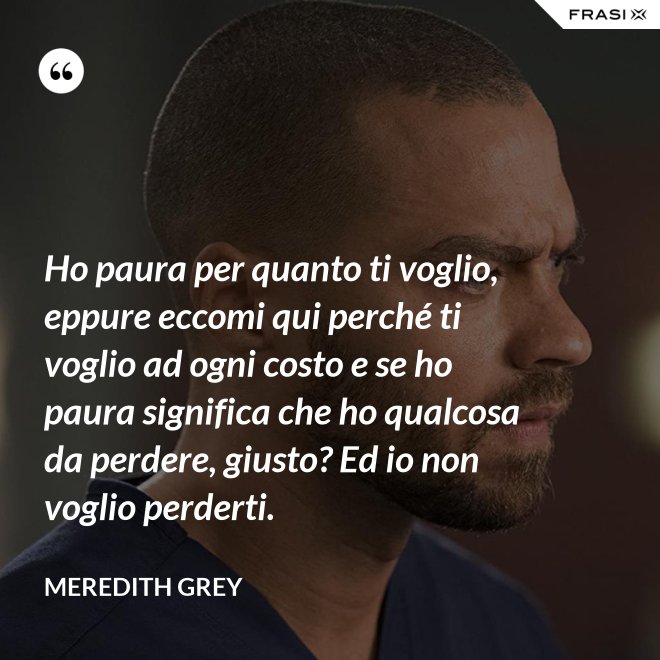 Ho paura per quanto ti voglio, eppure eccomi qui perché ti voglio ad ogni costo e se ho paura significa che ho qualcosa da perdere, giusto? Ed io non voglio perderti. - Meredith Grey