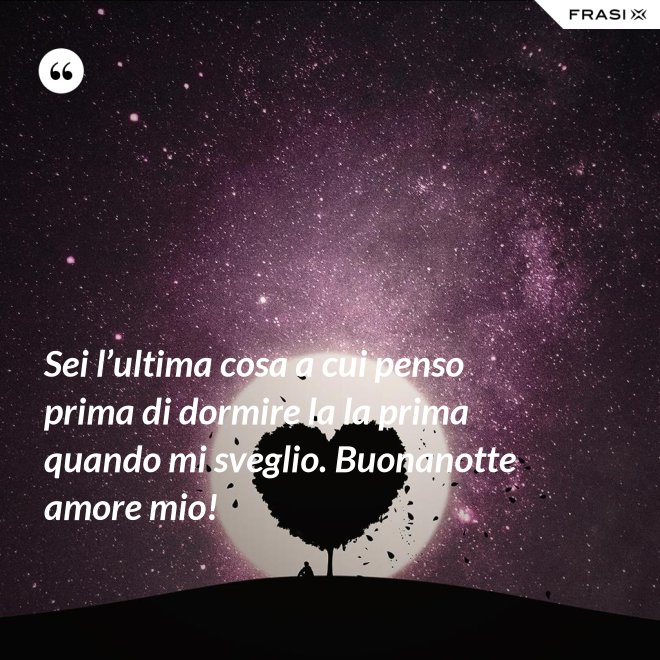 Sei l’ultima cosa a cui penso prima di dormire la la prima quando mi sveglio. Buonanotte amore mio! - Anonimo