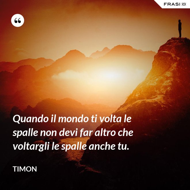 Quando il mondo ti volta le spalle non devi far altro che voltargli le spalle anche tu. - Timon