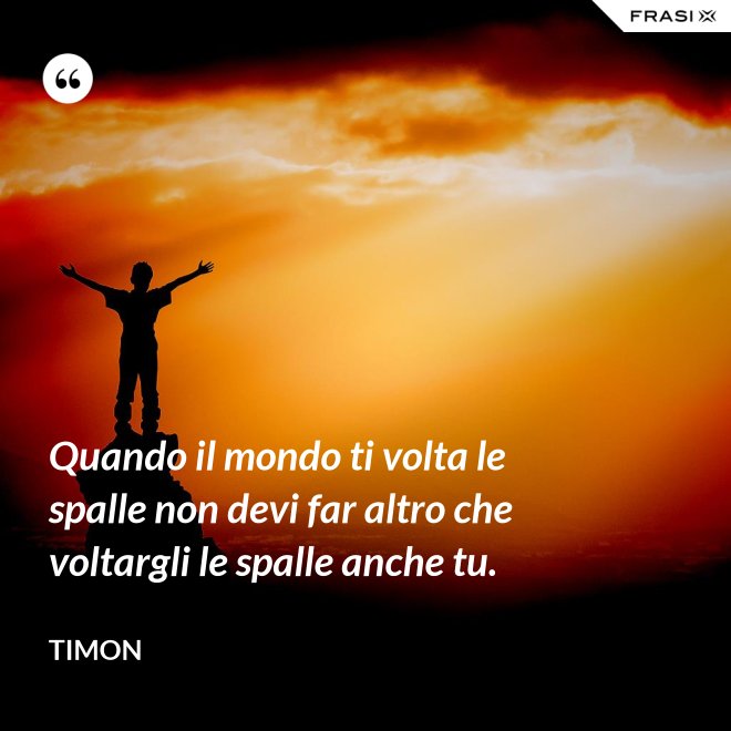 Quando il mondo ti volta le spalle non devi far altro che voltargli le spalle anche tu. - Timon