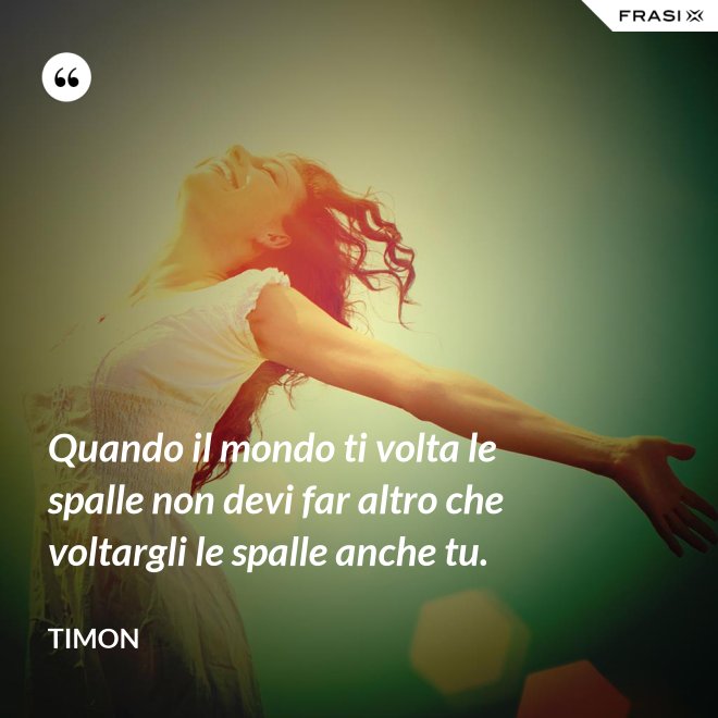 Quando il mondo ti volta le spalle non devi far altro che voltargli le spalle anche tu. - Timon