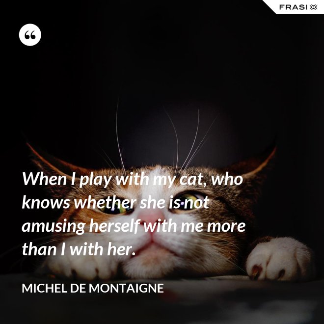 When I play with my cat, who knows whether she is not amusing herself with me more than I with her. - Michel de Montaigne