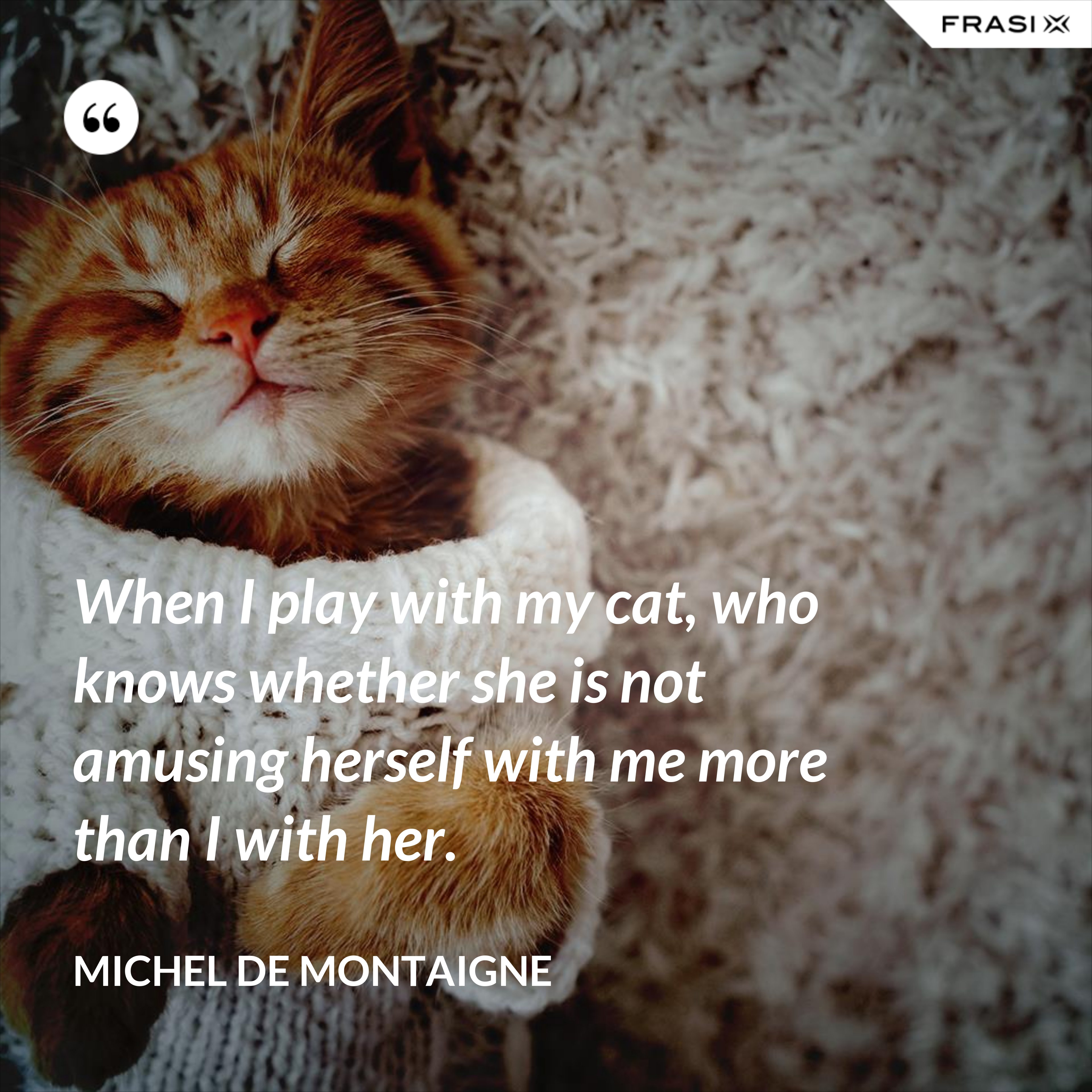 When I play with my cat, who knows whether she is not amusing herself with me more than I with her. - Michel de Montaigne