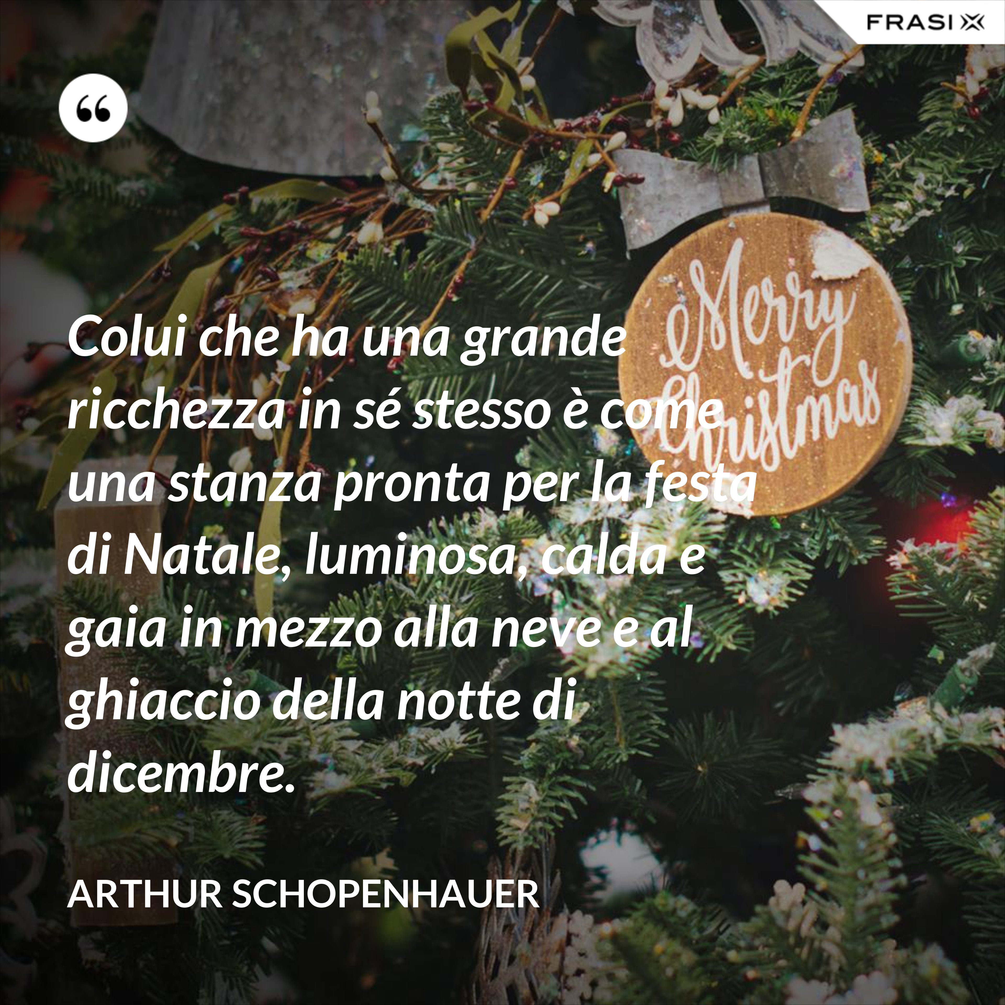 Colui che ha una grande ricchezza in sé stesso è come una stanza pronta per la festa di Natale, luminosa, calda e gaia in mezzo alla neve e al ghiaccio della notte di dicembre. - Arthur Schopenhauer