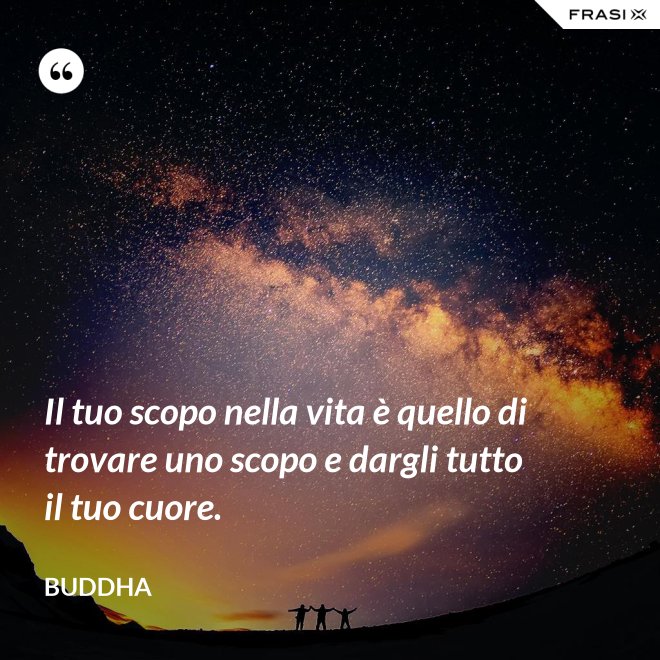 Il tuo scopo nella vita è quello di trovare uno scopo e dargli tutto il tuo cuore. - Buddha