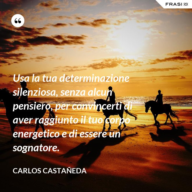 Usa la tua determinazione silenziosa, senza alcun pensiero, per convincerti di aver raggiunto il tuo corpo energetico e di essere un sognatore. - CARLOS CASTAÑEDA