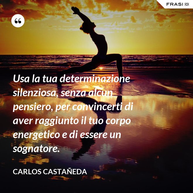 Usa la tua determinazione silenziosa, senza alcun pensiero, per convincerti di aver raggiunto il tuo corpo energetico e di essere un sognatore. - CARLOS CASTAÑEDA